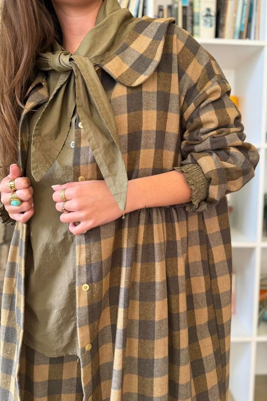 Nora Brushed Cotton Gingham Frock Coat Deep Olive